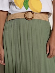 Apricot Green Lace Insert Belted Midi Skirt - Image 3 of 5