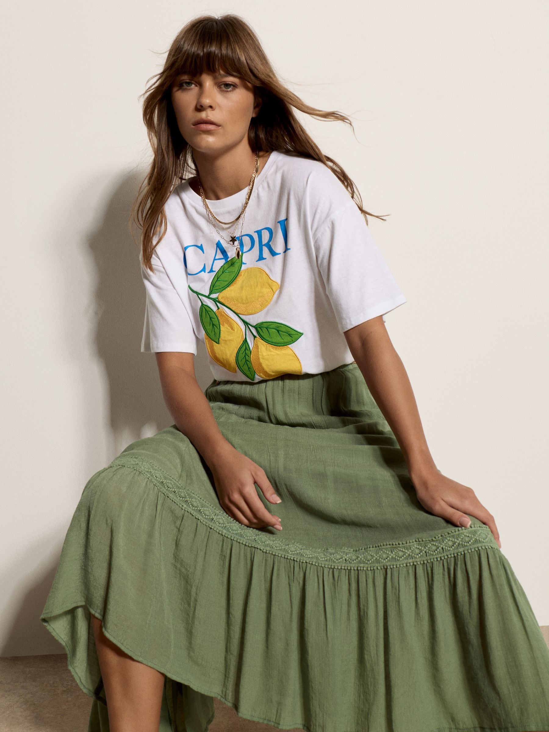 Buy Apricot Green Lace Insert Belted Midi Skirt from the Next UK