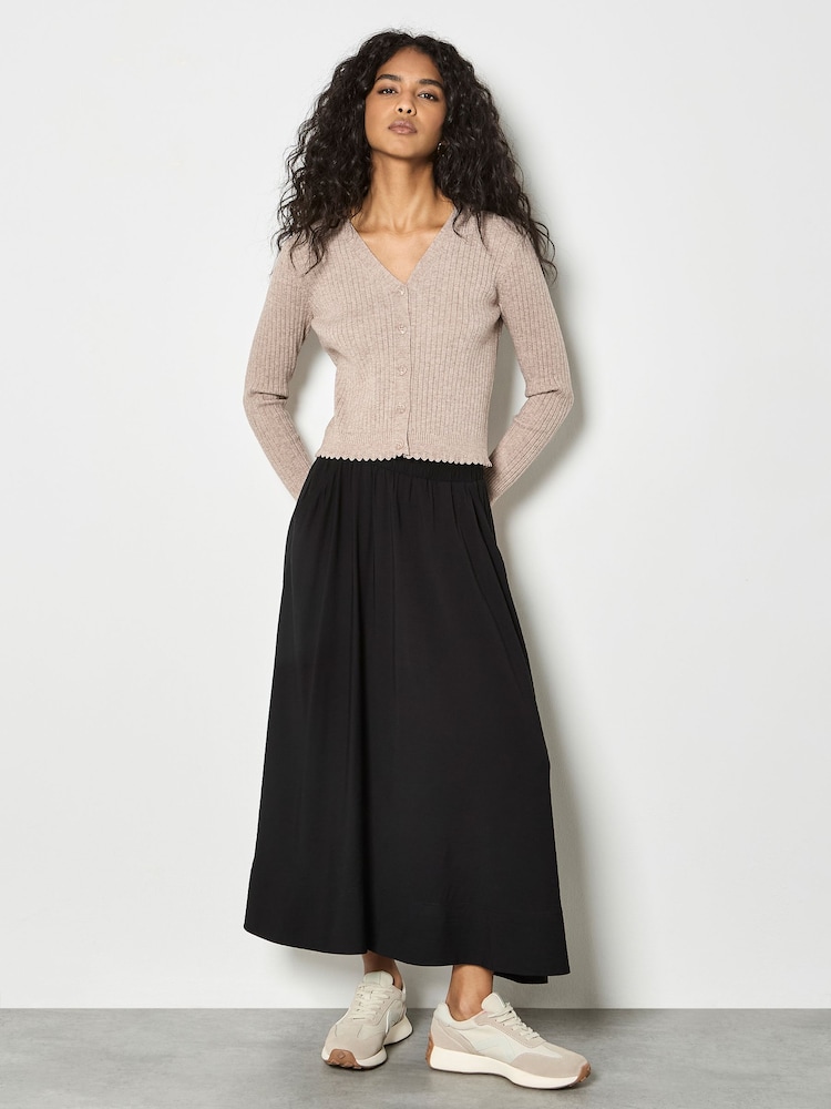 Apricot Natural Ribbed Knit Scalloped Cardigan - Image 2 of 5 Apricot Natural Ribbed Knit Scalloped Cardigan - Image 2 of 5