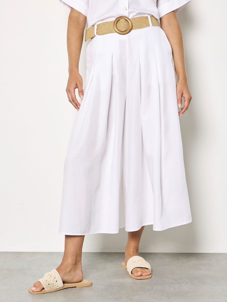 Apricot White Pleated Wide-Leg Culotte Trousers - Image 1 of 5