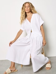 Apricot White Pleated Wide-Leg Culotte Trousers - Image 5 of 5