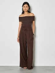 Apricot Brown Rib Knit Bardot Top - Image 2 of 4