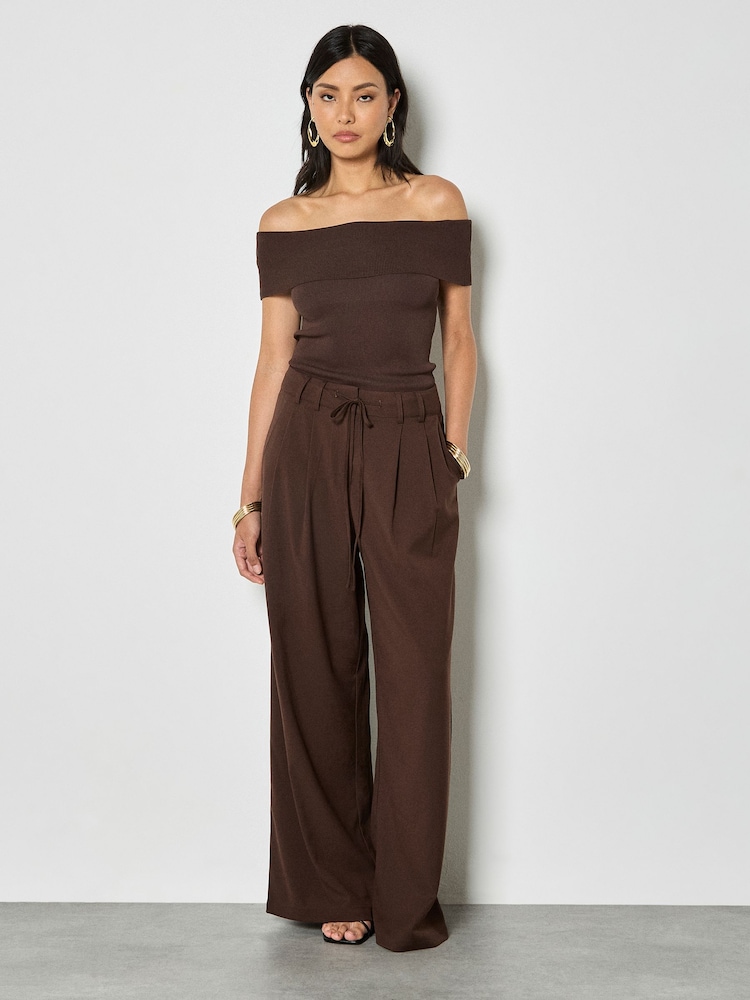 Apricot Brown Rib Knit Bardot Top - Image 2 of 4