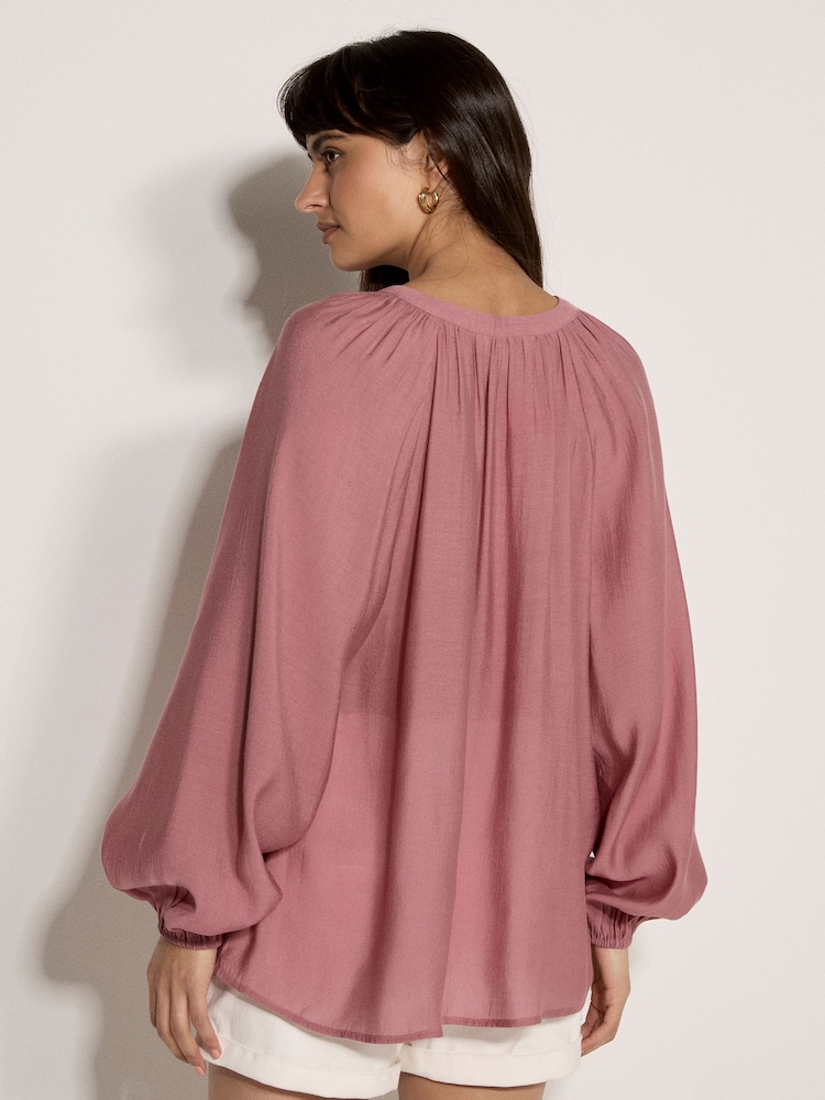 Apricot Purple Lightweight Balloon Sleeve Blouse - Image 2 of 4