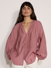 Apricot Purple Lightweight Balloon Sleeve Blouse - Image 3 of 4