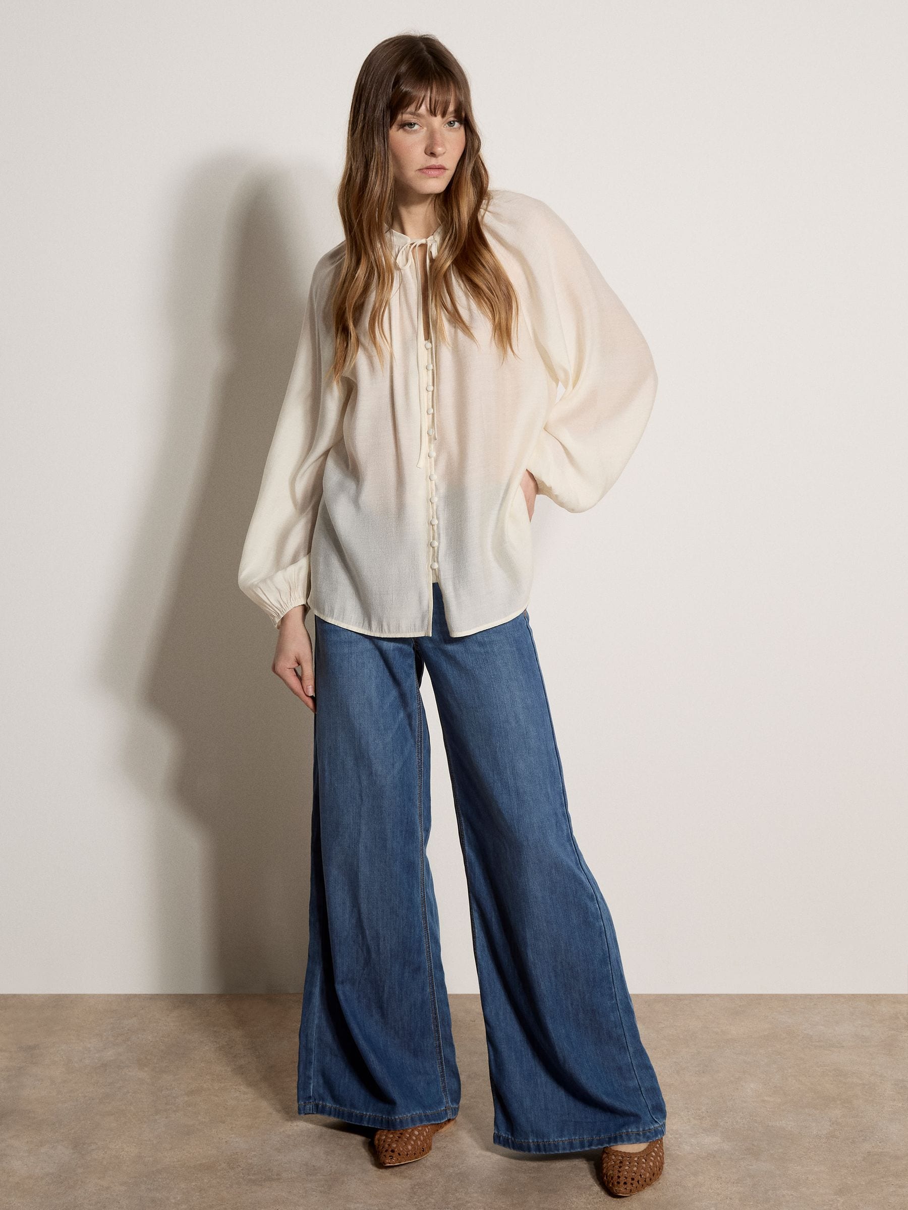 Buy Apricot White Lightweight Balloon Sleeve Blouse from the Next
