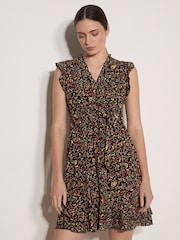 Apricot Black Ruffle Floral Mini Dress - Image 2 of 4