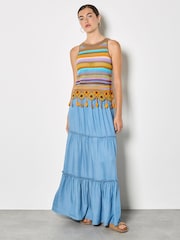 Apricot Brown Colourful Stripe Tassel Crochet Top - Image 3 of 5