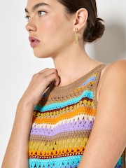 Apricot Brown Colourful Stripe Tassel Crochet Top - Image 4 of 5