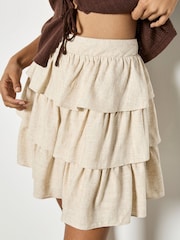 Apricot Natural Linen Blend Ruffle Mini Skirt - Image 1 of 4
