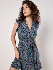 Apricot Blue Ruffle Floral Mini Dress - Image 1 of 4