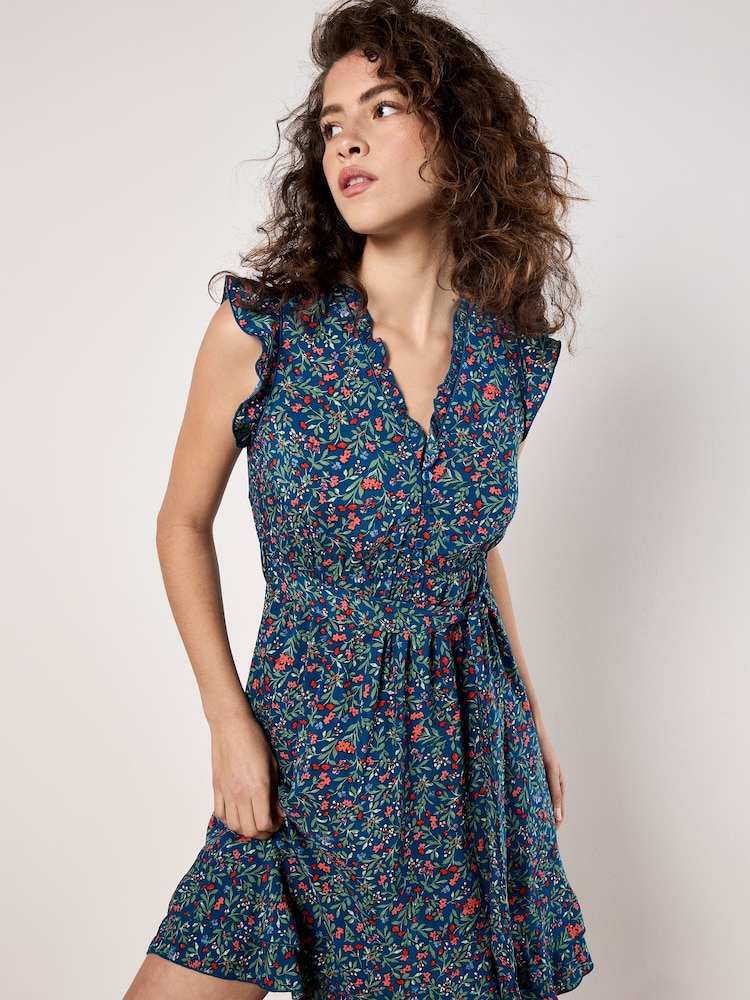 Apricot Blue Ruffle Floral Mini Dress - Image 1 of 4