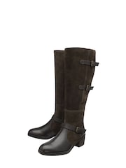 Ravel Brown Leather & Suede Zip-Up Knee High Boots - Image 2 of 4
