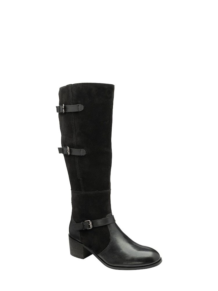 Ravel Black Leather & Suede Zip-Up Knee High Boots - Image 1 of 4