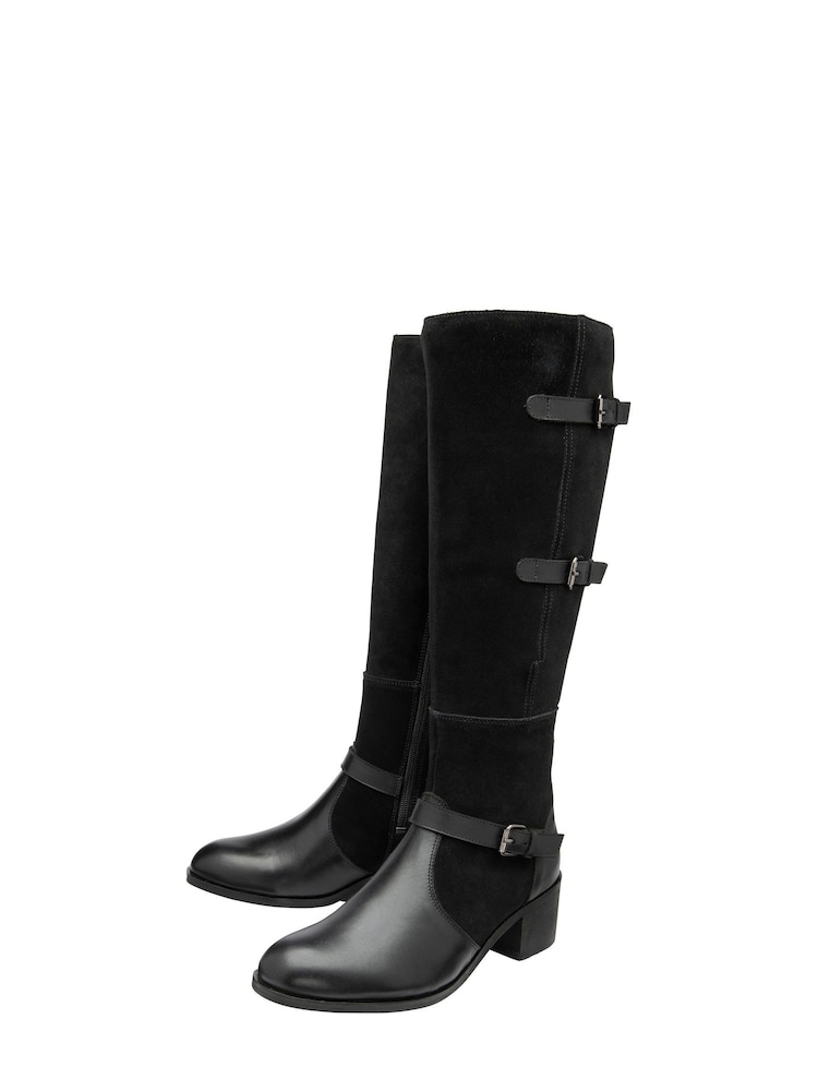 Ravel Black Leather & Suede Zip-Up Knee High Boots - Image 2 of 4 Ravel Black Leather & Suede Zip-Up Knee High Boots - Image 2 of 4