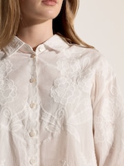 Apricot White Embroidered Floral Cotton Shirt - Image 4 of 4