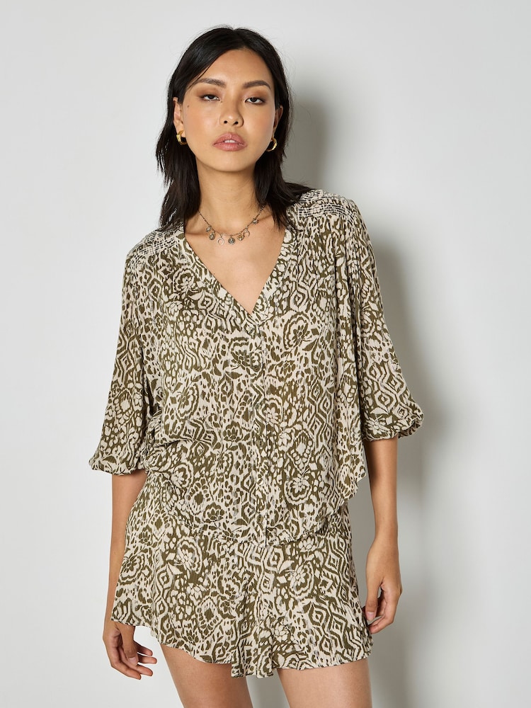 Apricot Green Ikat Shimmer Blouse - Image 2 of 4