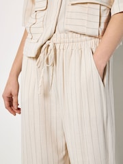 Apricot Natural Pinstripe Linen Blend Wide-Leg Trousers - Image 3 of 4