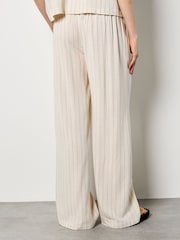 Apricot Natural Pinstripe Linen Blend Wide-Leg Trousers - Image 4 of 4