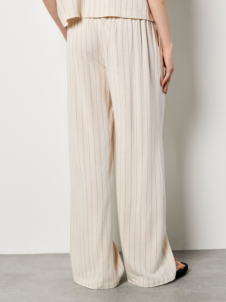 Apricot Natural Pinstripe Linen Blend Wide-Leg Trousers - Image 4 of 4