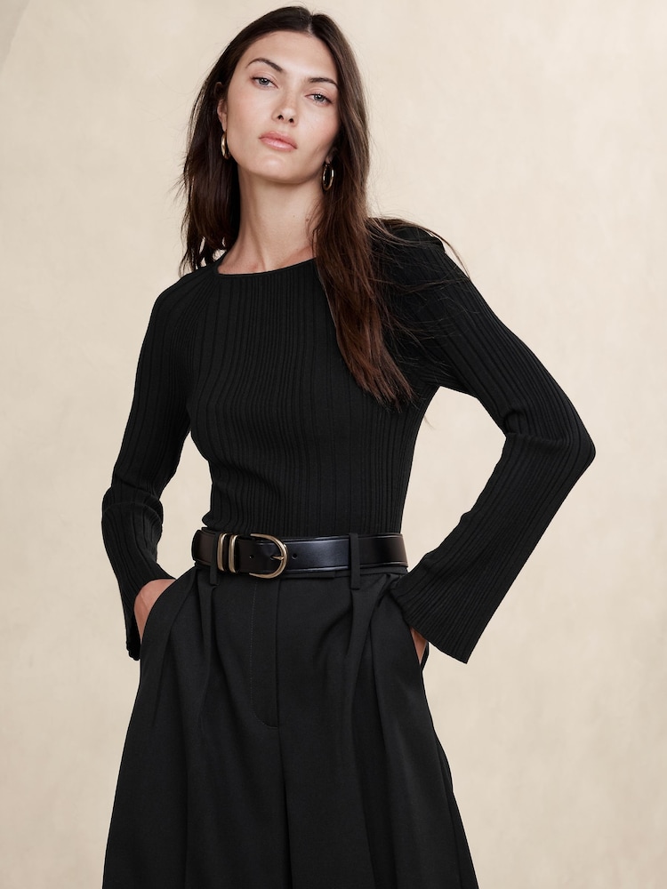 Banana Republic Black Cece Long Sleeve Ribbed Top - Image 1 of 1
