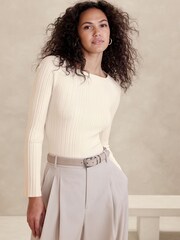 Banana Republic Cream Cece Long Sleeve Ribbed Top - Image 1 of 1