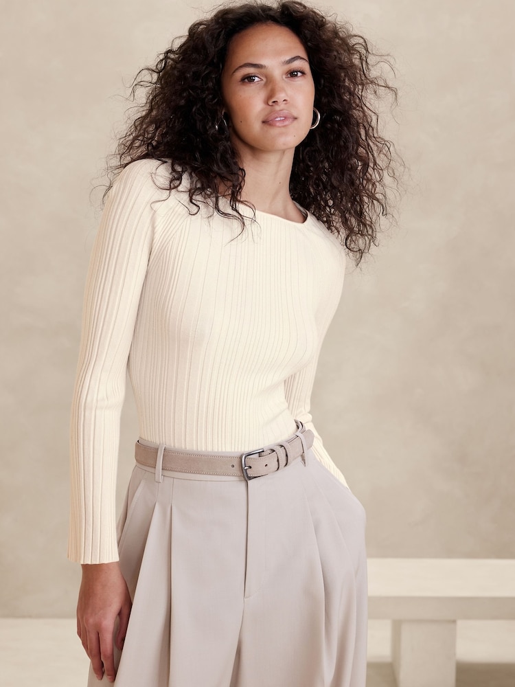 Banana Republic Cream Cece Long Sleeve Ribbed Top - Image 1 of 1