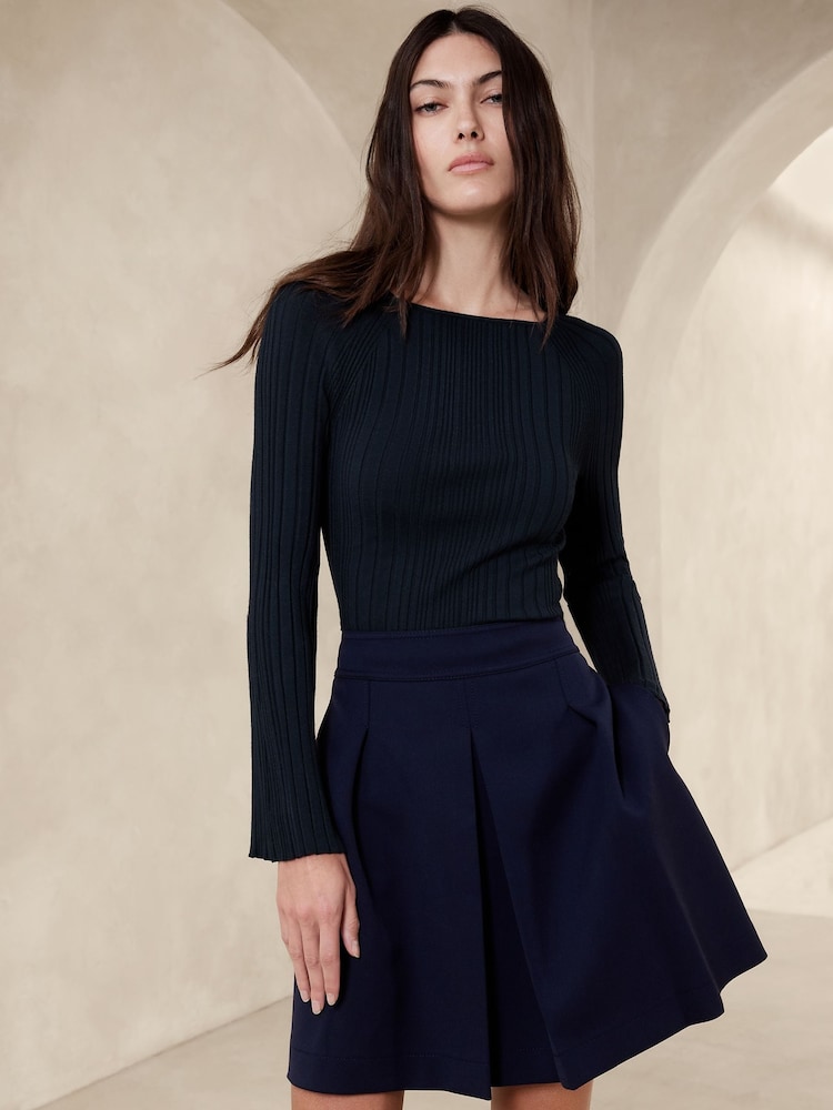 Banana Republic Navy Blue Cece Long Sleeve Ribbed Top - Image 1 of 3 Banana Republic Navy Blue Cece Long Sleeve Ribbed Top - Image 1 of 3