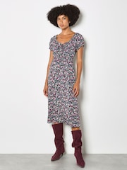 Apricot Ditsy Floral Milkmaid Midi Dress - Imagen 1 de 4