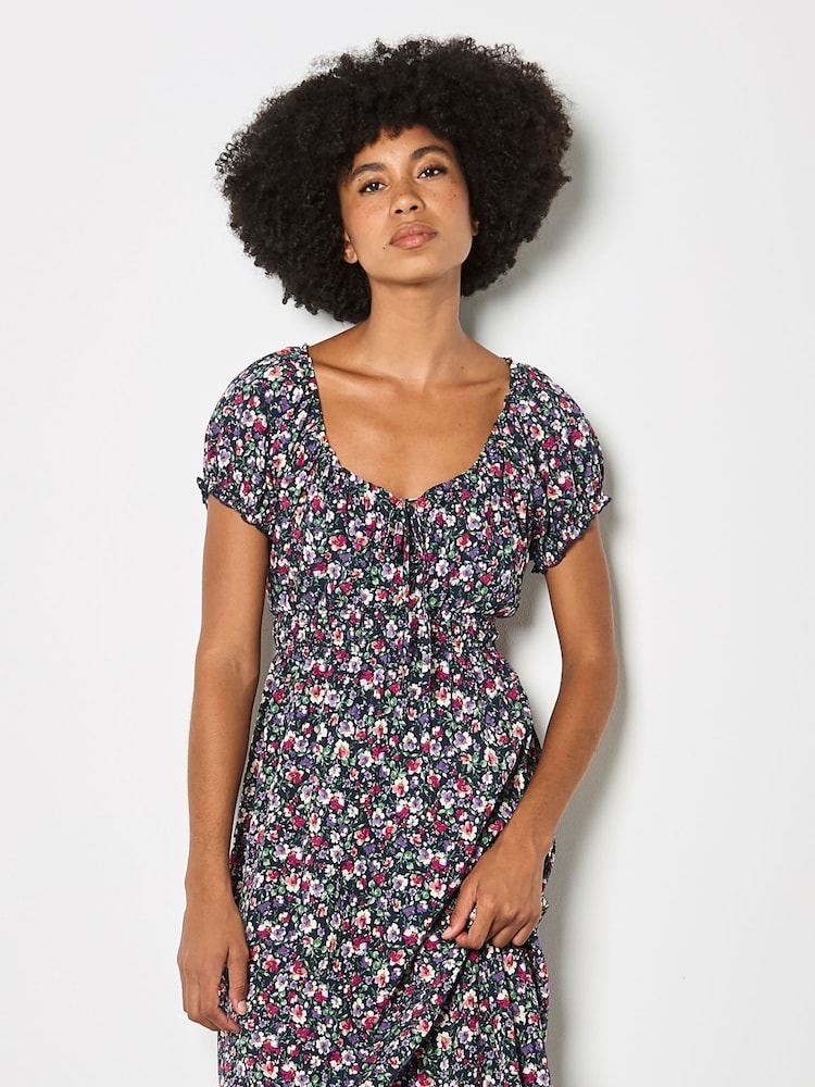 Apricot Ditsy Floral Milkmaid Midi Dress - Imagen 2 de 4