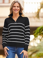 Sosandar Black Stripe Quarter Zip Jumper - Image 5 of 7
