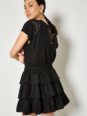 Apricot Black Linen Blend Ruffle Tiered Mini Skirt - Image 2 of 4