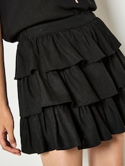 Apricot Black Linen Blend Ruffle Tiered Mini Skirt - Image 3 of 4