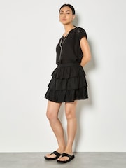 Apricot Black Linen Blend Ruffle Tiered Mini Skirt - Image 4 of 4