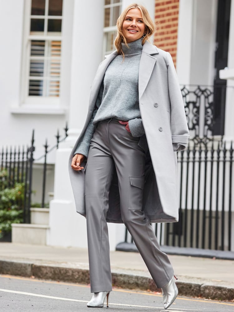 Sosandar Grey Double Breasted Tab Sleeve Coat - Image 1 of 6