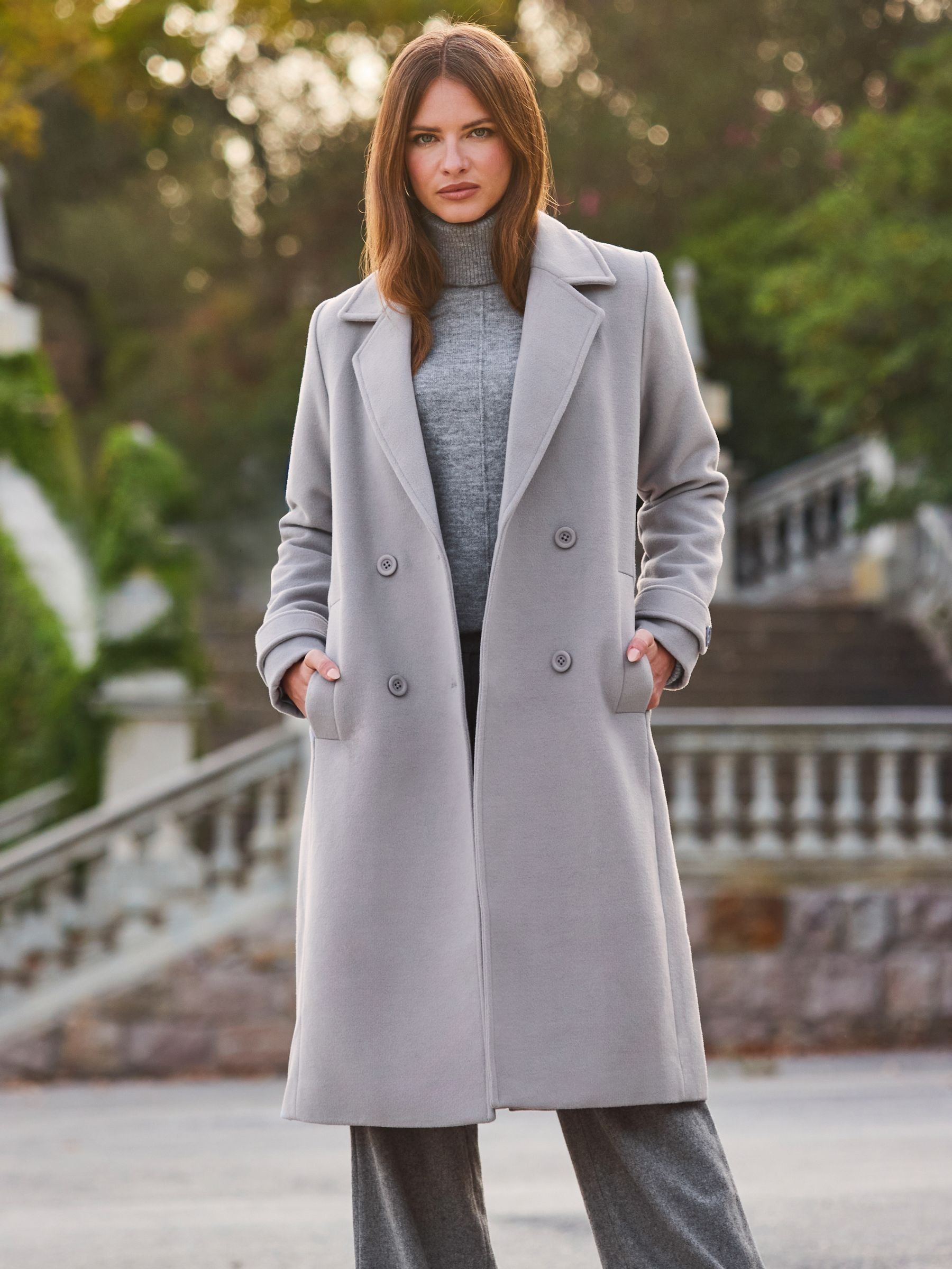 Buy Sosandar Grey Double Breasted Tab Sleeve Coat from the Next UK ...