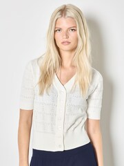 Apricot White Stripe Pointelle Knit Cardigan - Image 1 of 4
