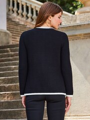Sosandar Black Contrast Trim Zip Detail Cardigan - Image 2 of 5