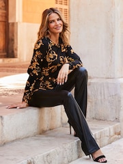 Sosandar Black Baroque Print Frill Sleeve Tunic Top - Image 1 of 4