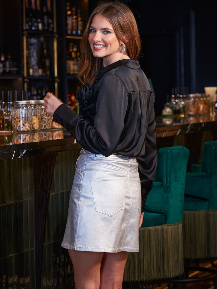 Sosandar Black Satin Shirt With Corsage - Image 2 of 5