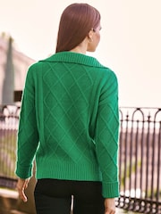 Sosandar Green Cable Half Zip Jumper - Image 2 of 5