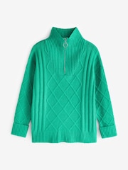 Sosandar Green Cable Half Zip Jumper - Image 5 of 5
