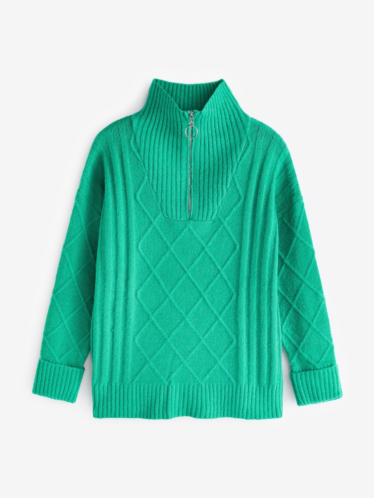 Sosandar Green Cable Half Zip Jumper - Image 5 of 5
