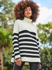 Sosandar Cream Stripe Roll Neck Jumper - Image 1 of 5