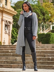 Sosandar Black Herringbone Knit Cardigan With Scarf - Image 3 of 5