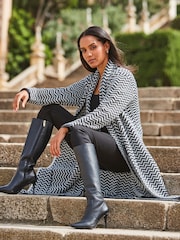 Sosandar Black Herringbone Knit Cardigan With Scarf - Image 4 of 5