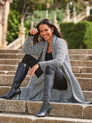 Sosandar Black Herringbone Knit Cardigan With Scarf - Image 5 of 5