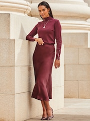 Sosandar Red Satin Midi Skirt - Image 2 of 4