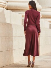 Sosandar Red Satin Midi Skirt - Image 3 of 4