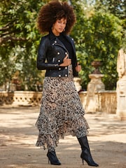 Sosandar Brown Ruffle Asymmetric Midi Skirt - Image 1 of 5